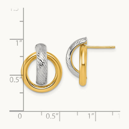 Polished and D/C Post Earrings, 14K with White Rhodium