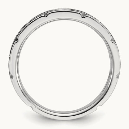 w/ Blk RH IBGoodman Men's Polished & Textured Diamond Ring, 14K White Gold