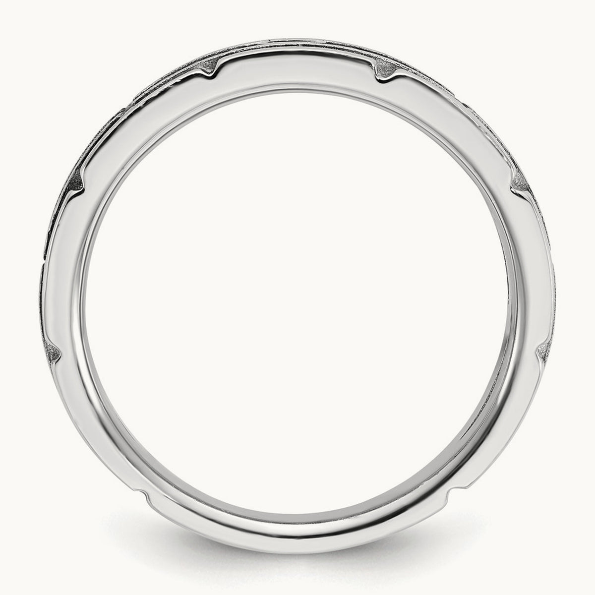 w/ Blk RH IBGoodman Men's Polished & Textured Diamond Ring, 14K White Gold