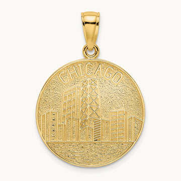 CHICAGO Skyline On Round Disc Charm, 14K