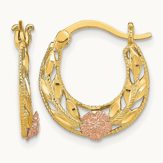 D/C Flowers Hoop Earrings, 14K Two-tone