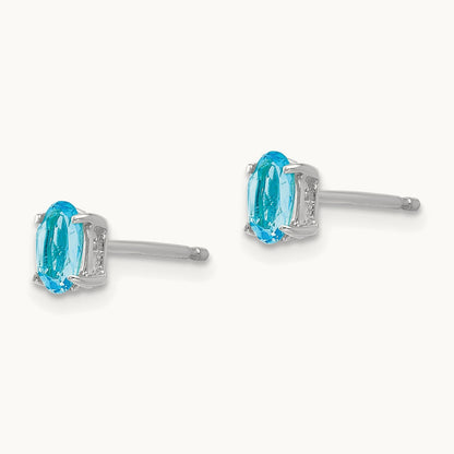 5x3mm Oval Blue Topaz Earrings, 14K White Gold