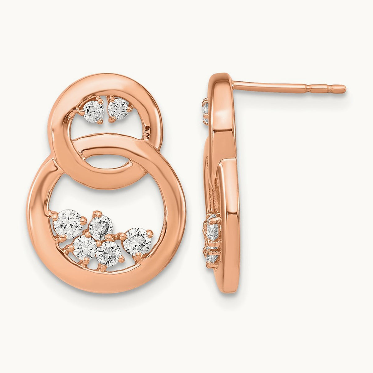 Polished Diamond Double Circle Post Earrings, 14K Rose Gold