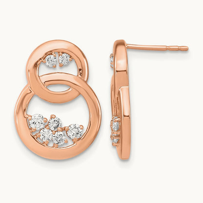 Polished Diamond Double Circle Post Earrings, 14K Rose Gold