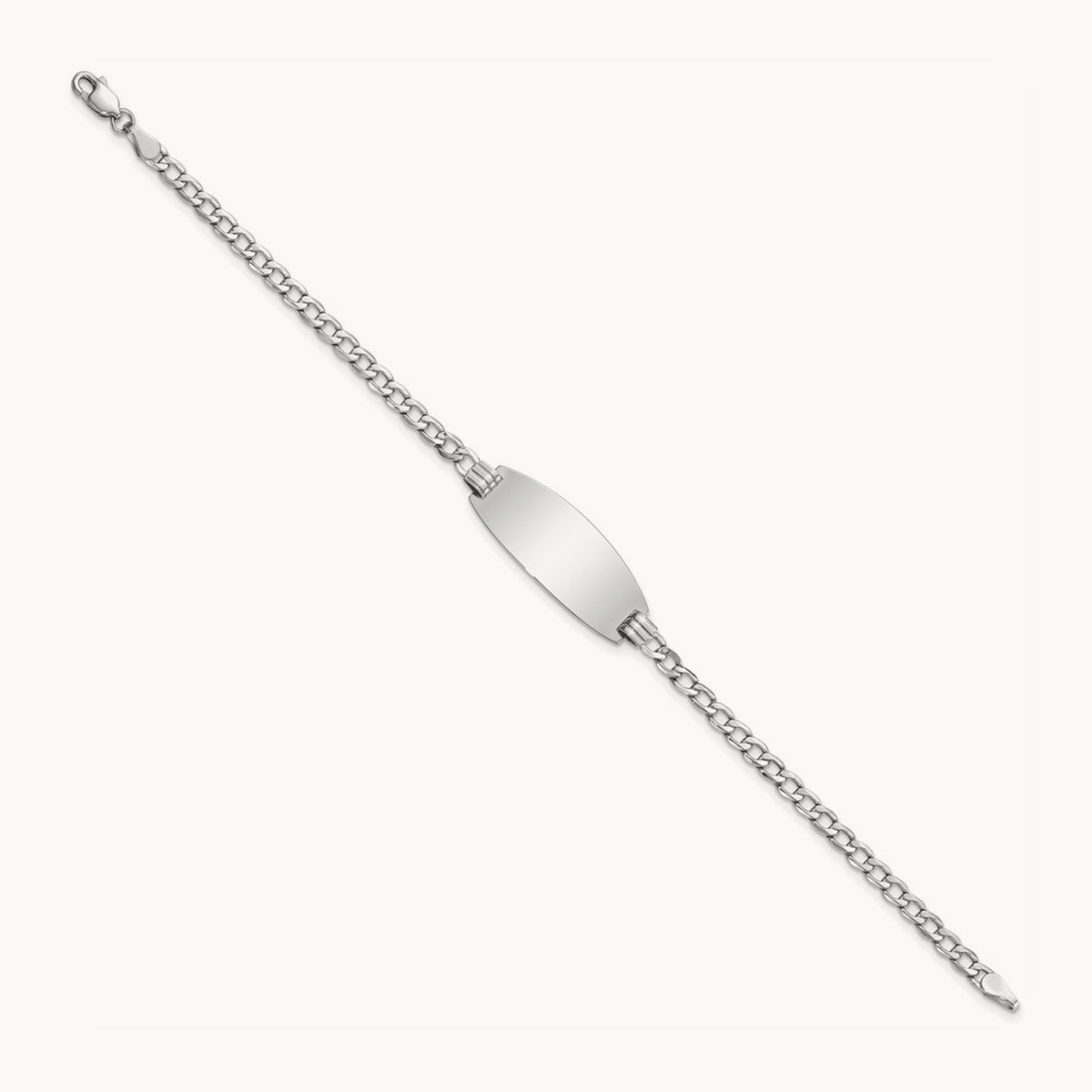Semi-Solid Oval Curb ID Bracelet — 14K White Gold