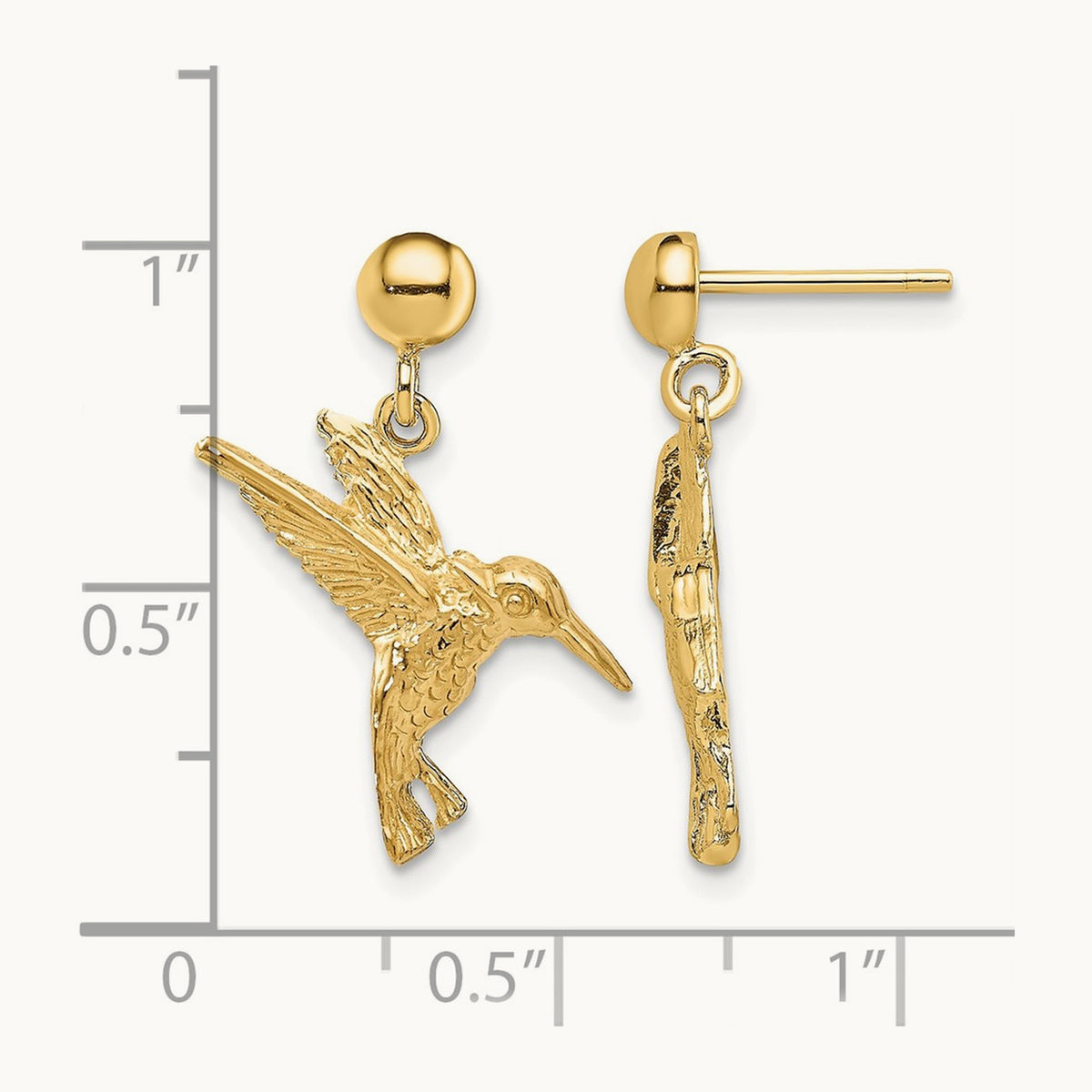 Hummingbird Post Dangle Earrings, 14K