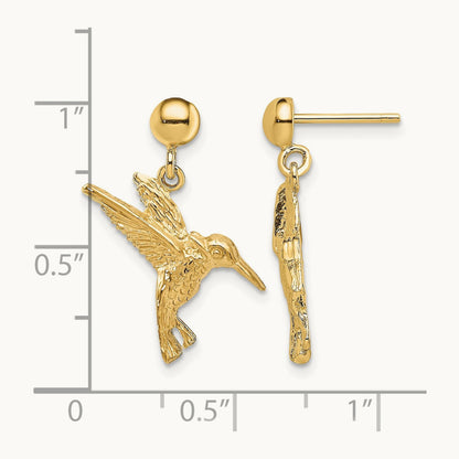 Hummingbird Post Dangle Earrings, 14K