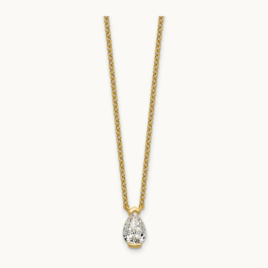 Pear Half Bezel Pendant Necklace, 1.00-3.00 ct tw Lab-Grown Diamond