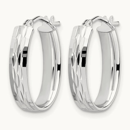 w/Wht RH-plating Pol/Dia-cut Oval Hinged Hoop Earrings, 10K — Leslie's