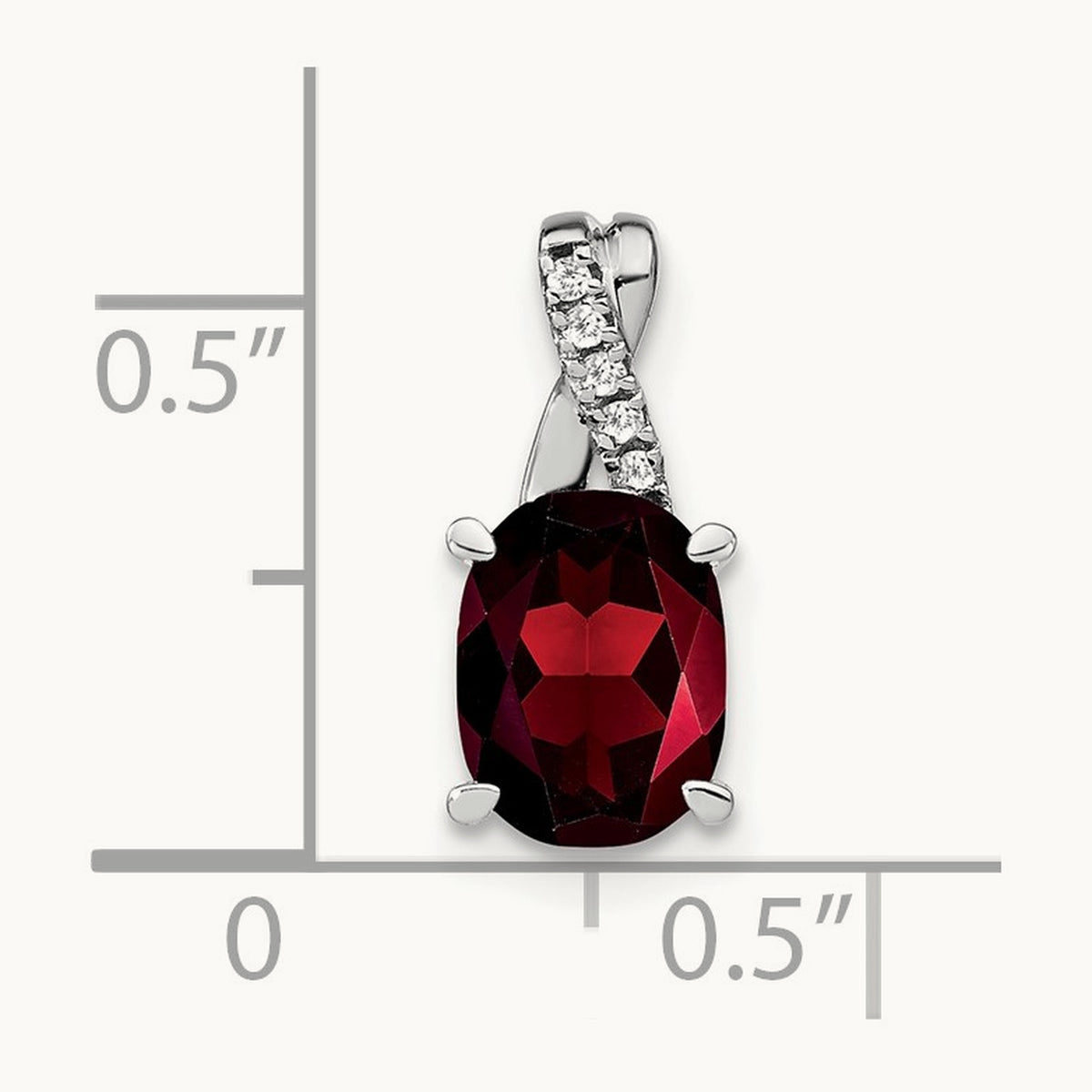Oval Garnet and Diamond Pendant — 14K White Gold