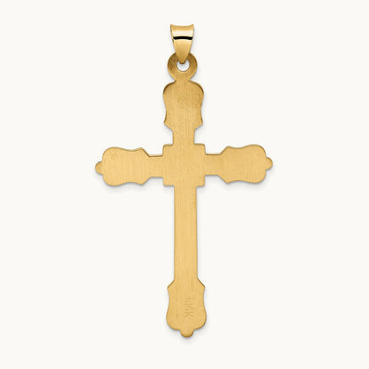 Polished Diamond Pattern Hollow Cross Pendant, 14K