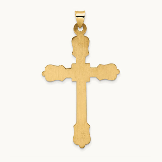 Polished Diamond Pattern Hollow Cross Pendant, 14K