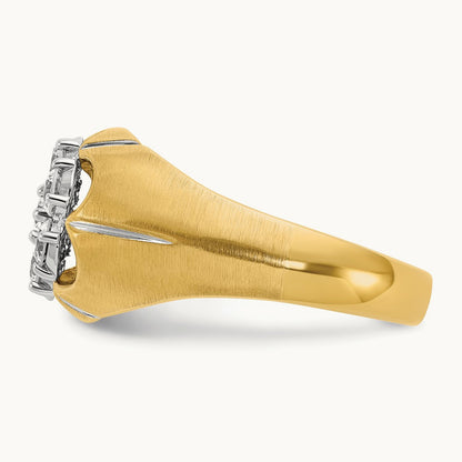 14ktt IBGoodman Men's Polished/Satin/Grooved Round Dia Cluster Ring