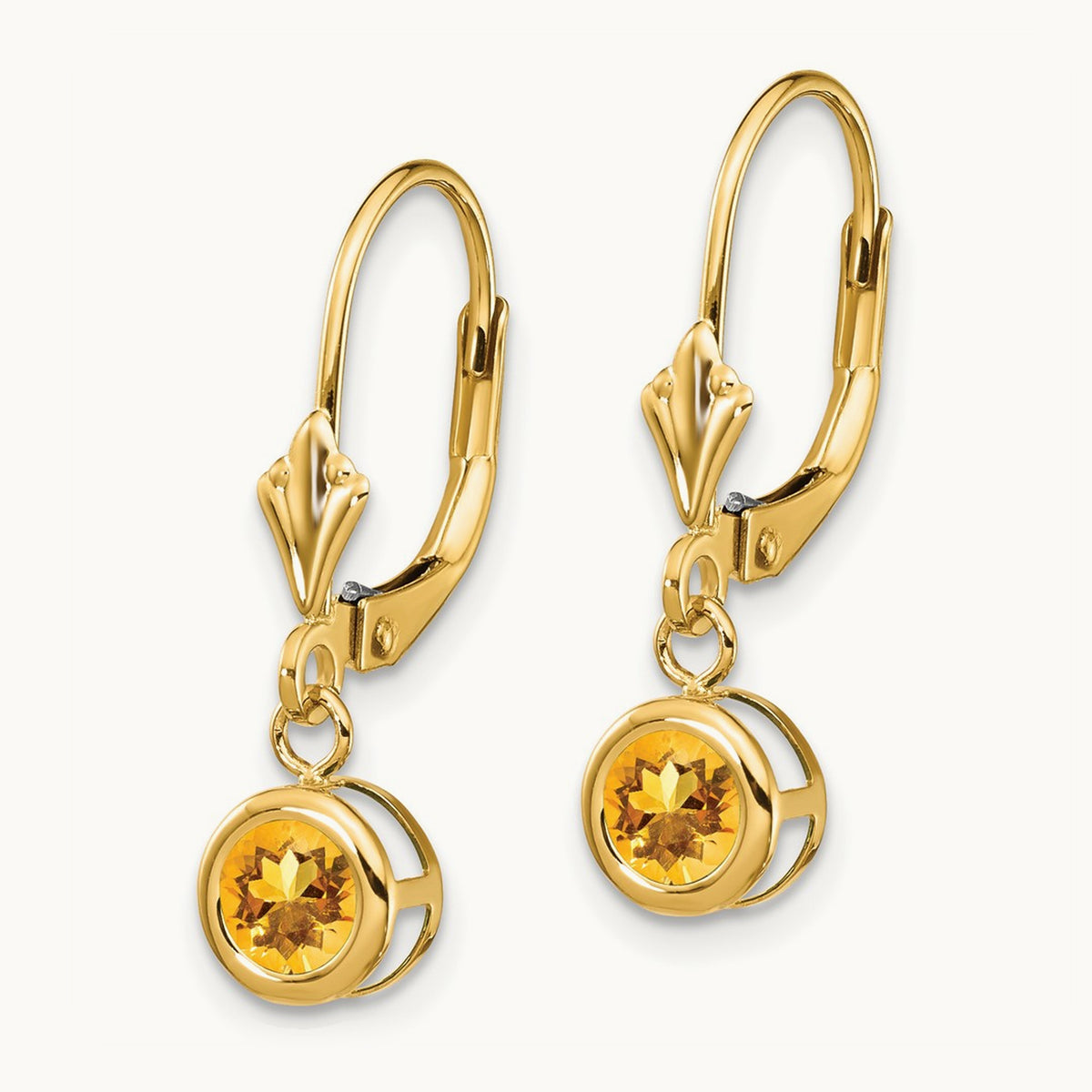 Citrine Round Leverback Earring, 14K