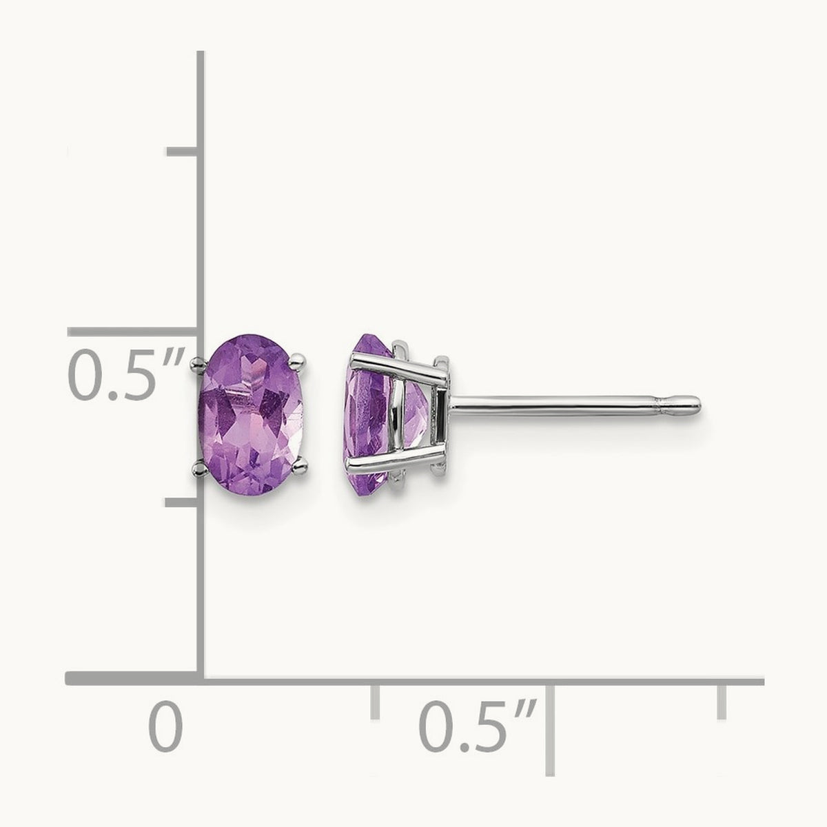 6x4 Oval February/Amethyst Post Earrings — 14K White Gold