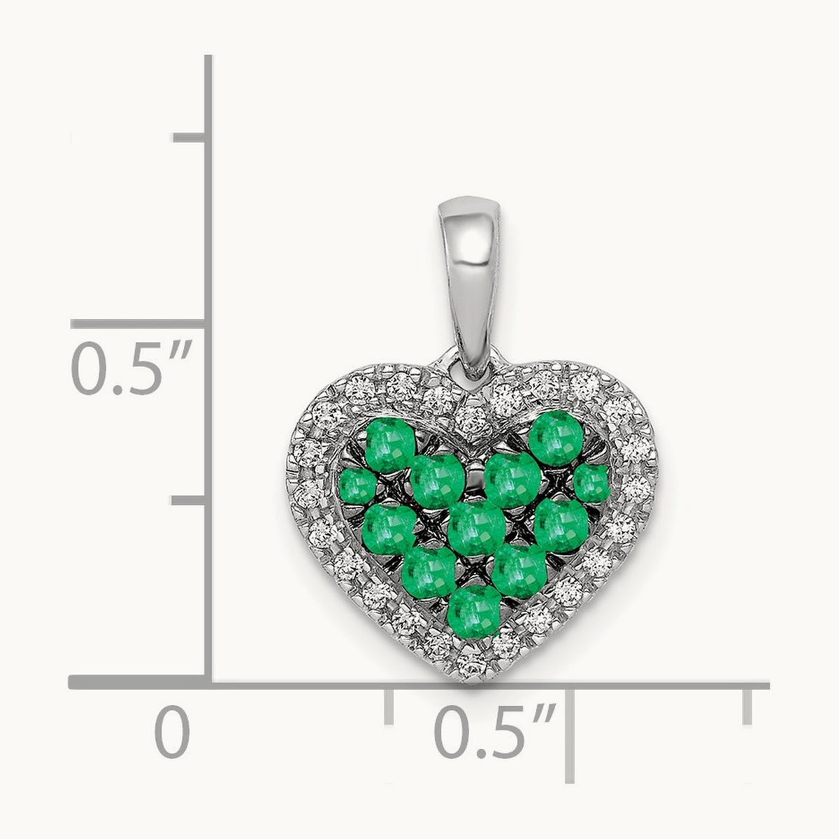w/Black Rhodium Diamond/Emerald Heart Pendant, 14K White Gold