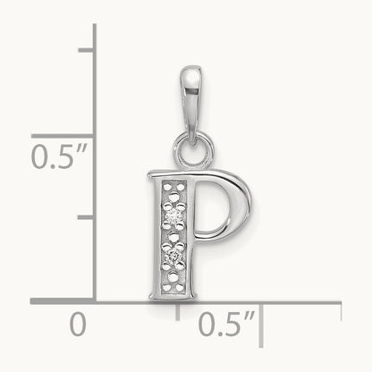 Diamond Letter P Initial Pendant, 14K White Gold