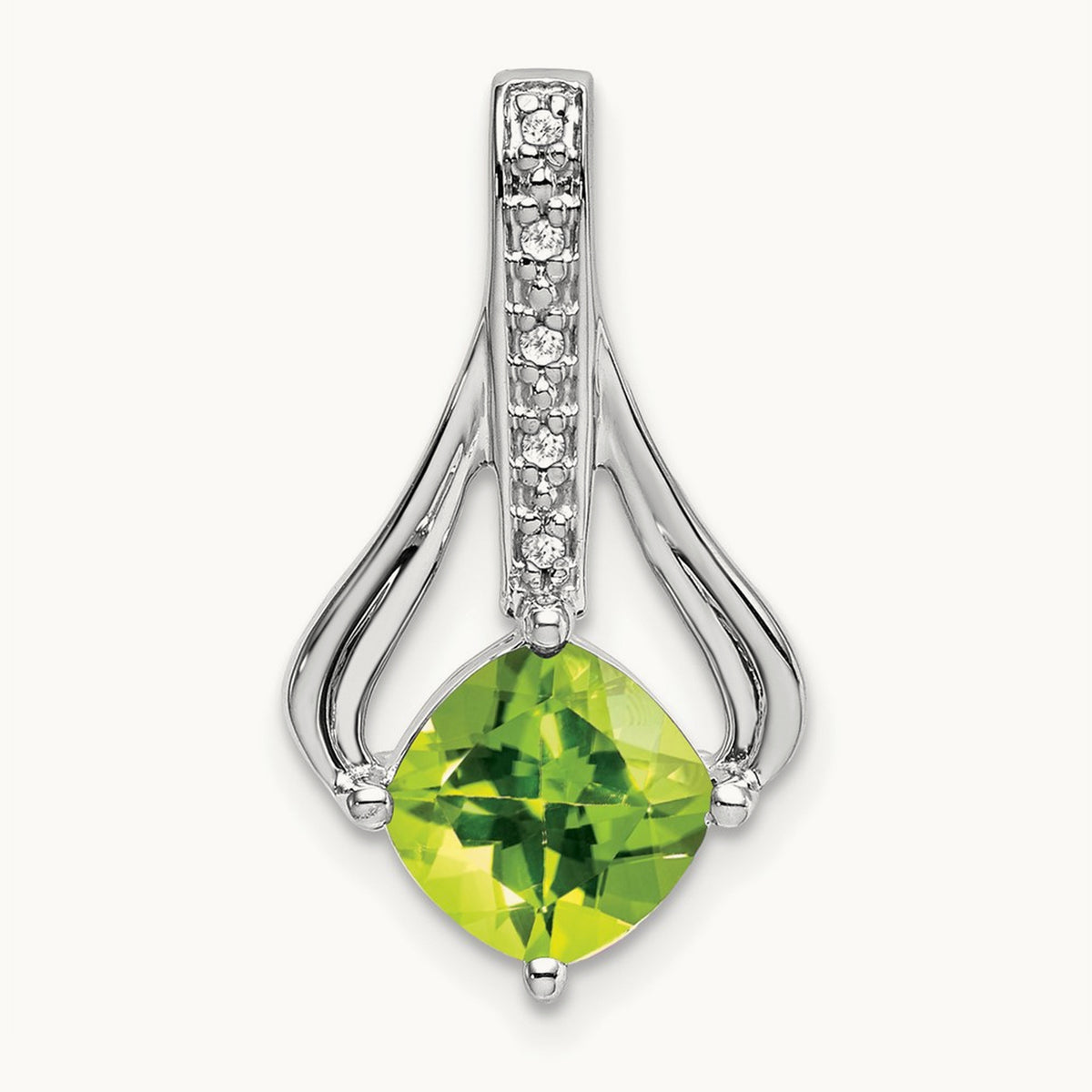Peridot and Diamond Pendant — 14K White Gold