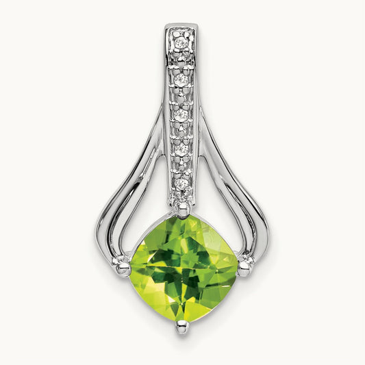 Peridot and Diamond Pendant — 14K White Gold