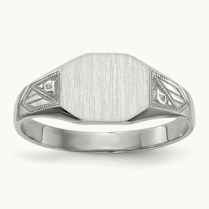9.0x7. Closed Back Signet Ring, 0mm, 14K White Gold