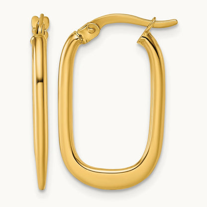 Polished Oval Hoop Earrings — 14K Yellow Gold