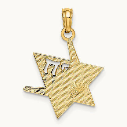 Polished Star Of David W/Chai Charm, 14K
