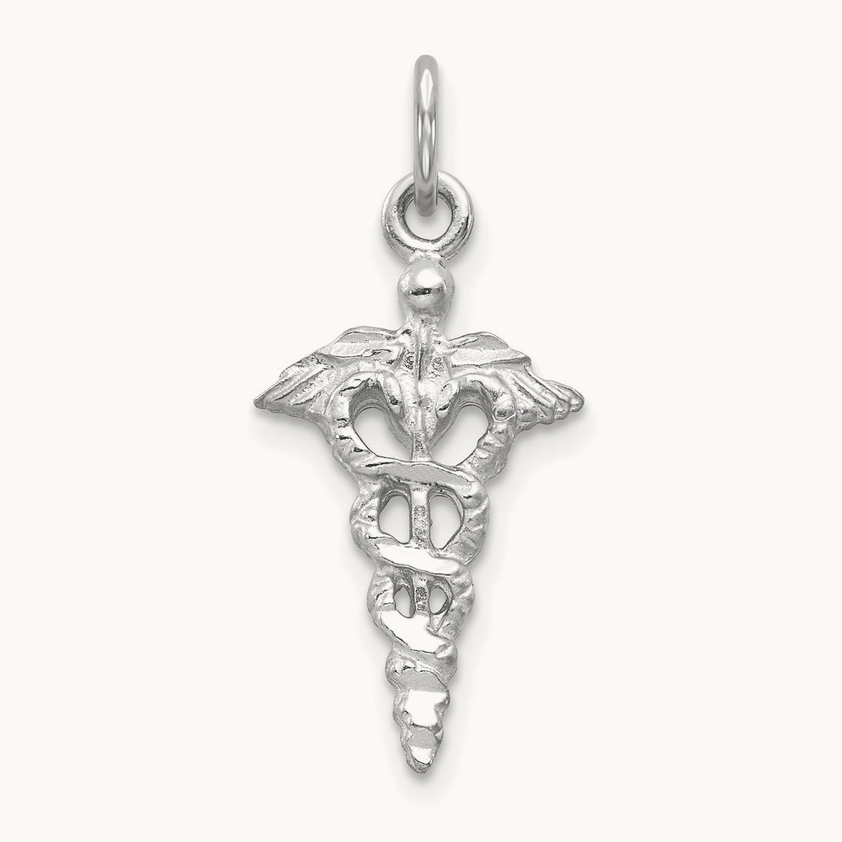 3-D Caduceus Charm, 14K White Gold