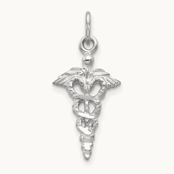 3-D Caduceus Charm, 14K White Gold
