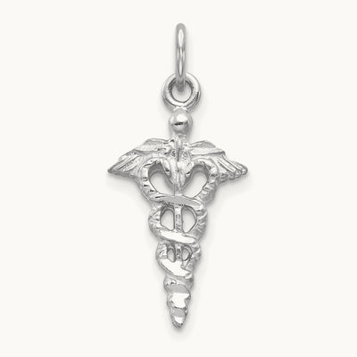 3-D Caduceus Charm, 14K White Gold