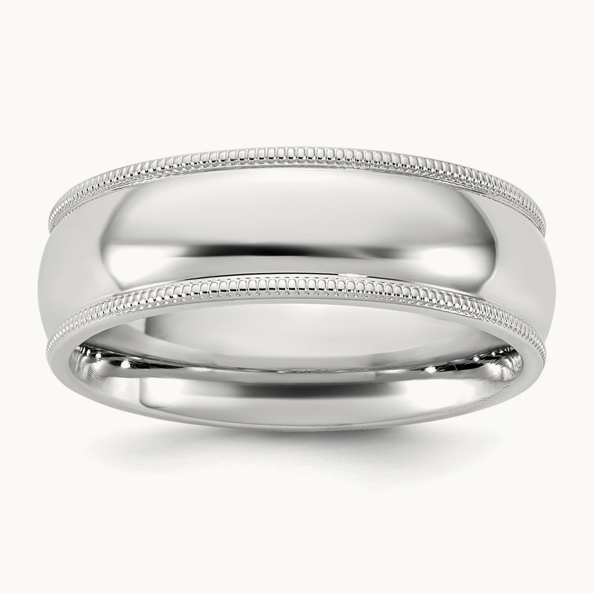 Milgrain Comfort Fit Band, 6.5mm, 10K White Gold