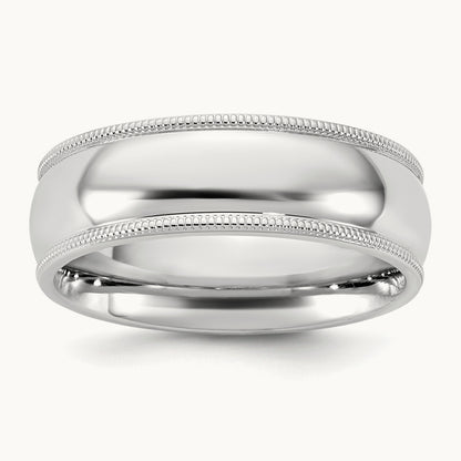 Milgrain Comfort Fit Band, 6.5mm, 10K White Gold
