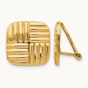 Non-pierced Basket weave Earrings, 14K