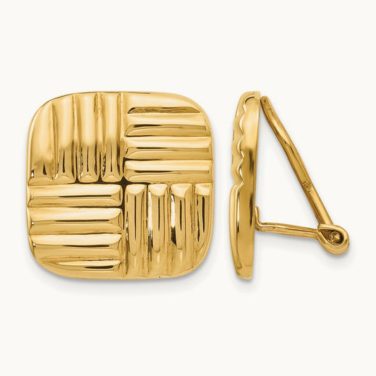 Non-pierced Basket weave Earrings, 14K