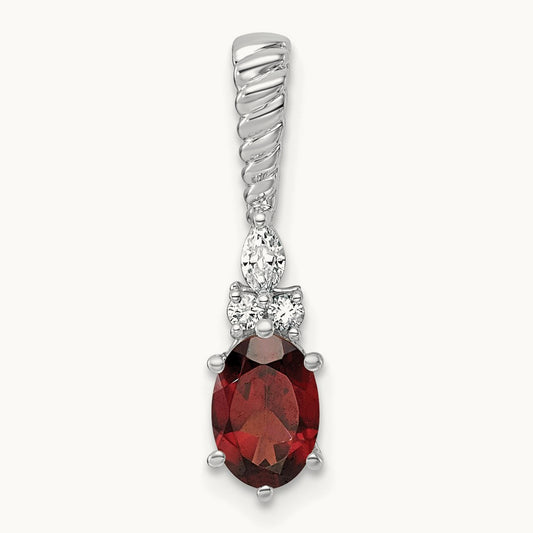 Polished Diamond and Garnet Twisted Chain Slide — 14K White Gold