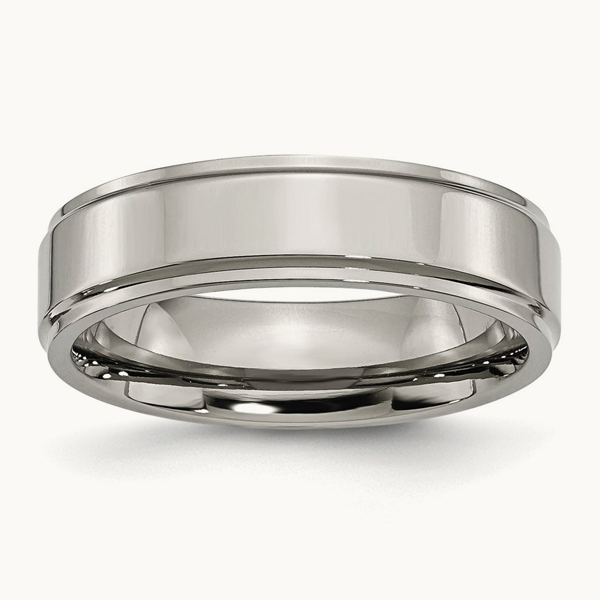 Polished Ridged Edge Band, 6mm, Titanium
