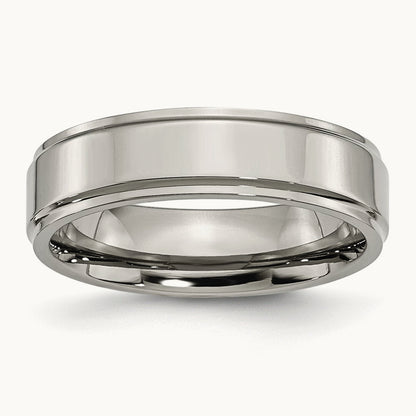 Polished Ridged Edge Band, 6mm, Titanium