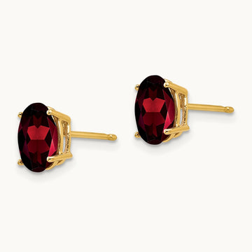 8x6mm Oval Garnet Earrings, 14K