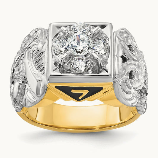 14ktt IBGoodman Men's Enamel & Diamond Eagle Masonic Shriner's Ring