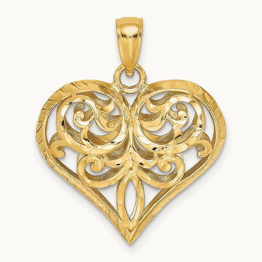 3-D Diamond-cut Filigree Puffed Heart Charm — photo set