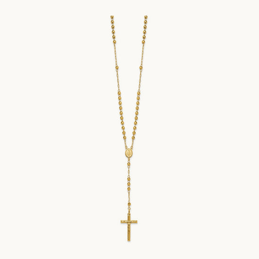 Mirror Beaded Semi-solid Rosary 24 inch Necklace, 4mm, 14K