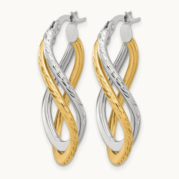 Polished and Diamond-cut Twist Hoop Earrings, 10K with Rhodium — Leslie's