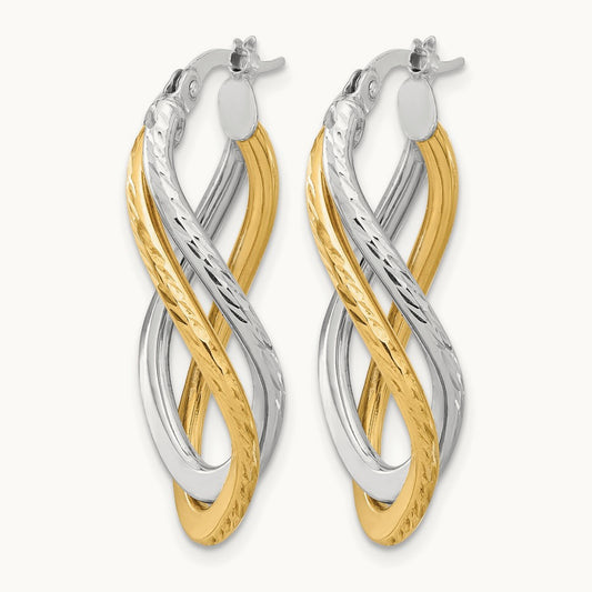 Polished and Diamond-cut Twist Hoop Earrings, 10K with Rhodium — Leslie's