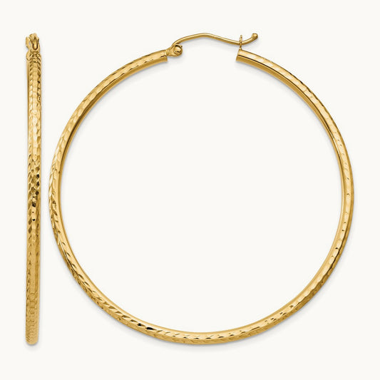 Diamond-cut Round Tube Hoop Earrings, 2mm, 14K — Leslie's