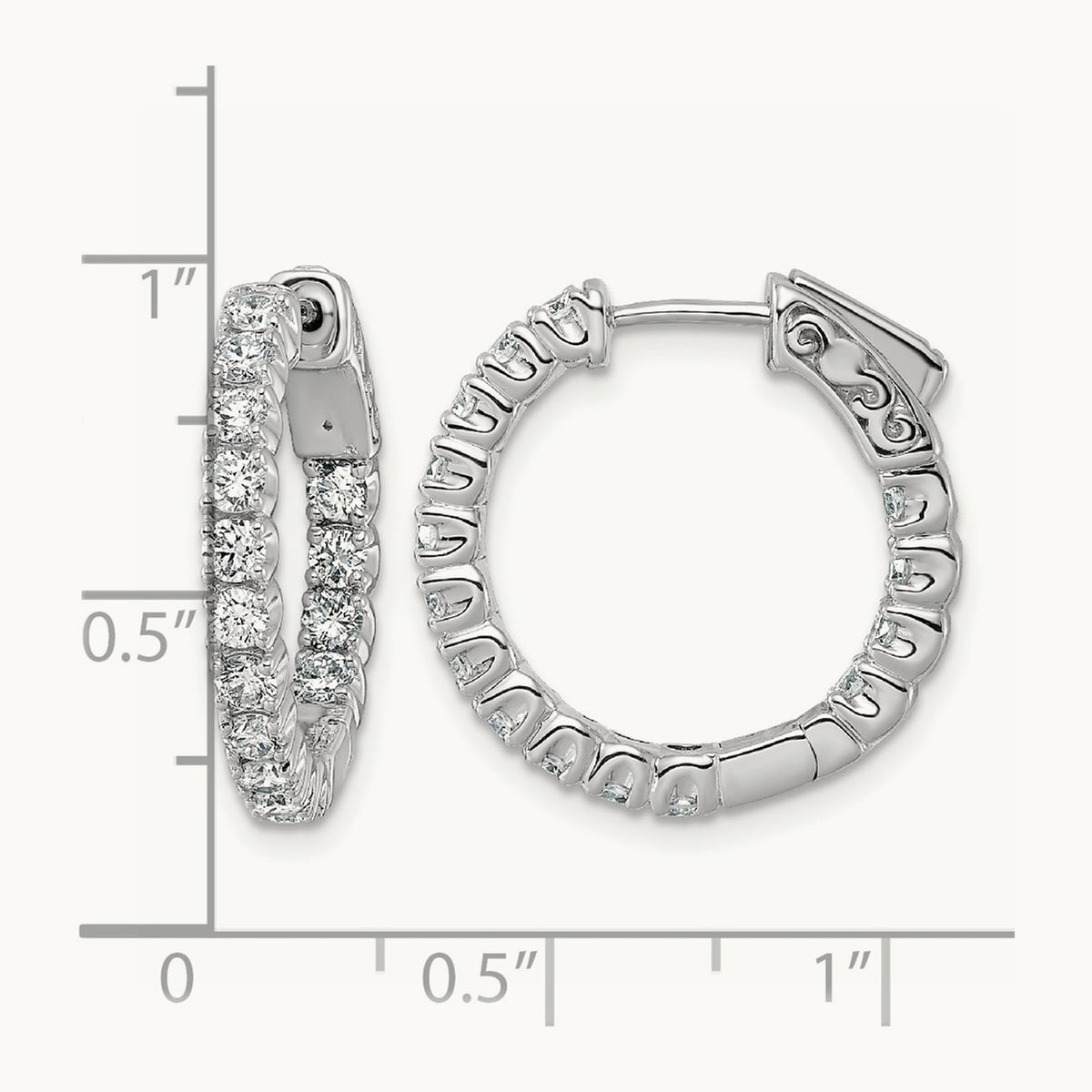 Diamond Round Hoop w/Safety Clasp Earrings, 14K White Gold