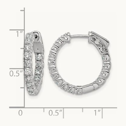 Diamond Round Hoop w/Safety Clasp Earrings, 14K White Gold