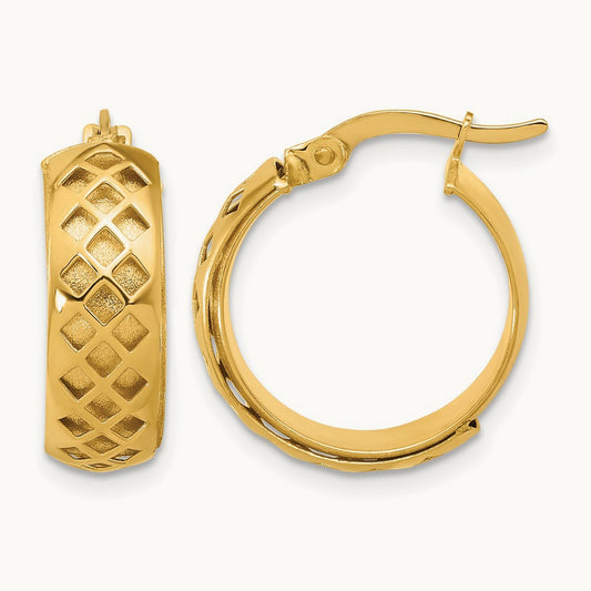 Polished and Brushed Fancy Hoop Earrings — 14K Yellow Gold