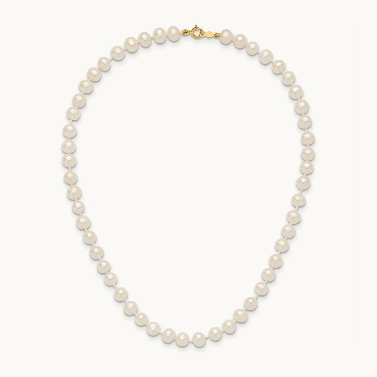 5- White Semi Round Freshwater Cultured Pearl Necklace, 14K