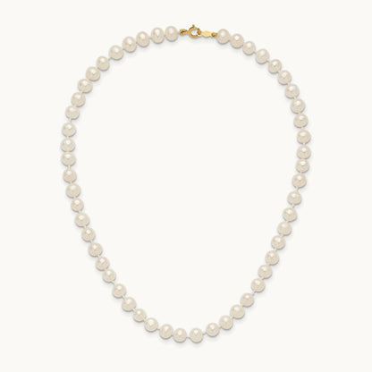5- White Semi Round Freshwater Cultured Pearl Necklace, 14K