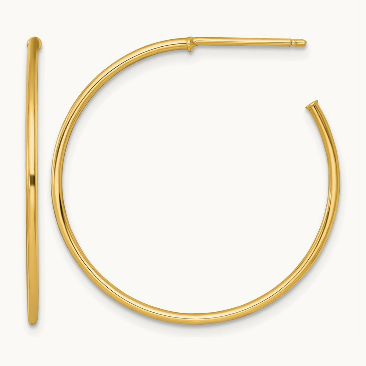 1.2 x Polished Post Hoop Earrings — 14K Yellow Gold