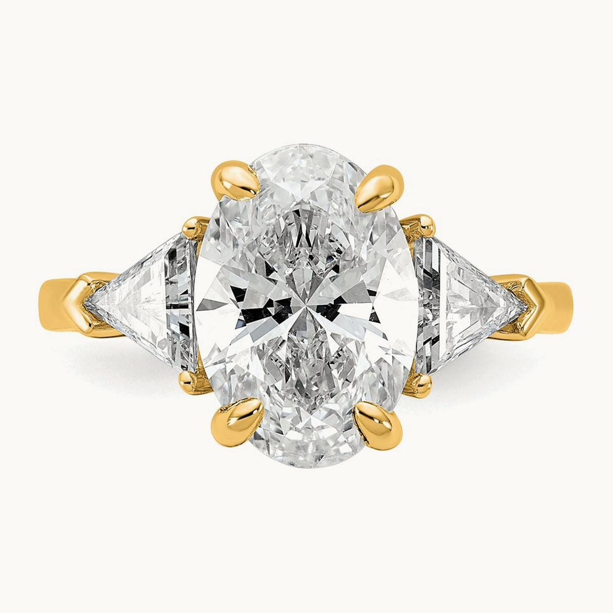 Oval & Trillion 3 Stone Engagement Ring, 1.50-4.00 ct tw Lab-Grown Diamond — 4 1/8 ct, 14K Yellow Gold